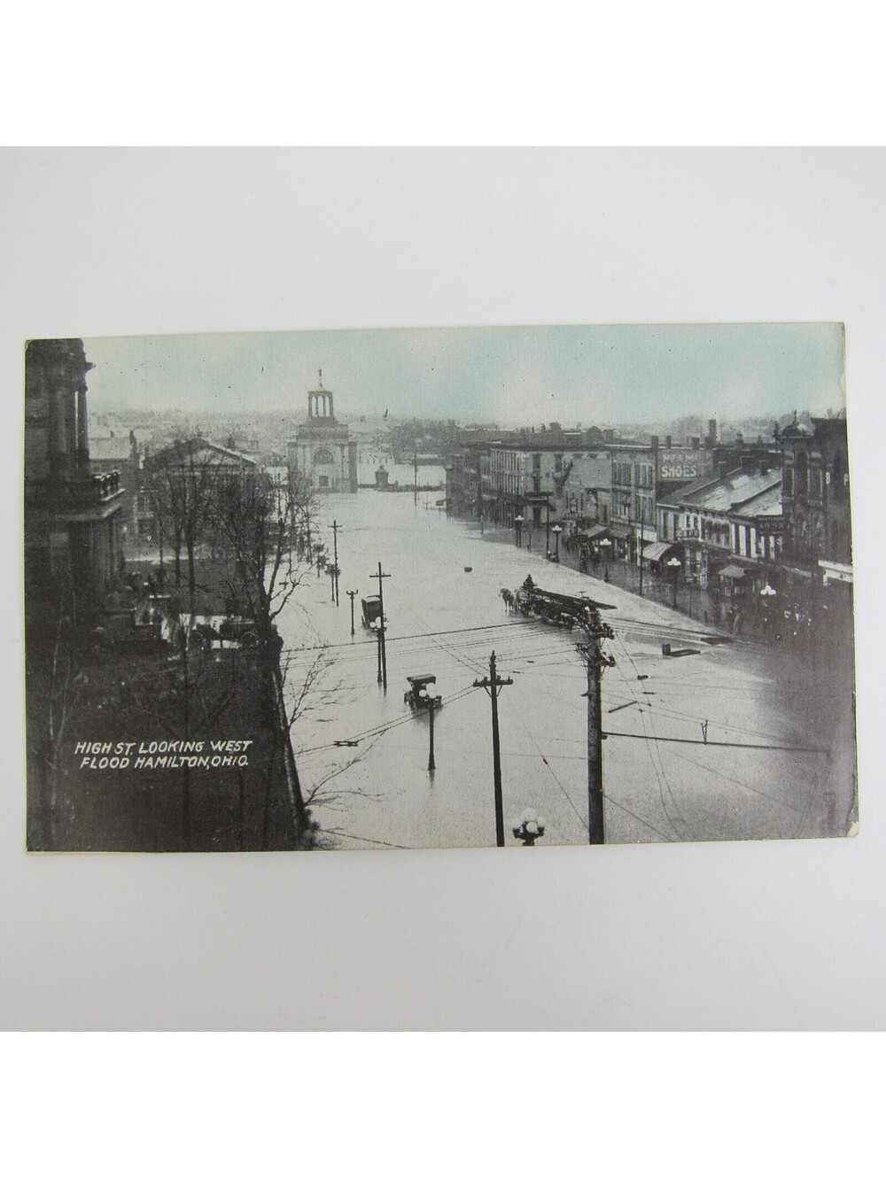 Postcard 1913 Great Flood Ohio Photo High Street Look West Hamilton Antique Lith